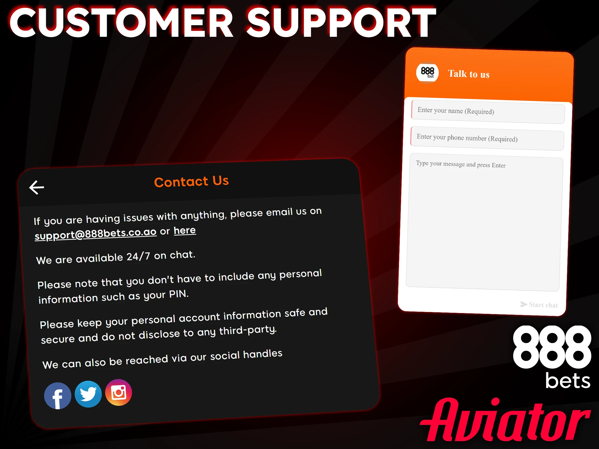 888Bets provides live chat and email support for all queries relating to Aviator.