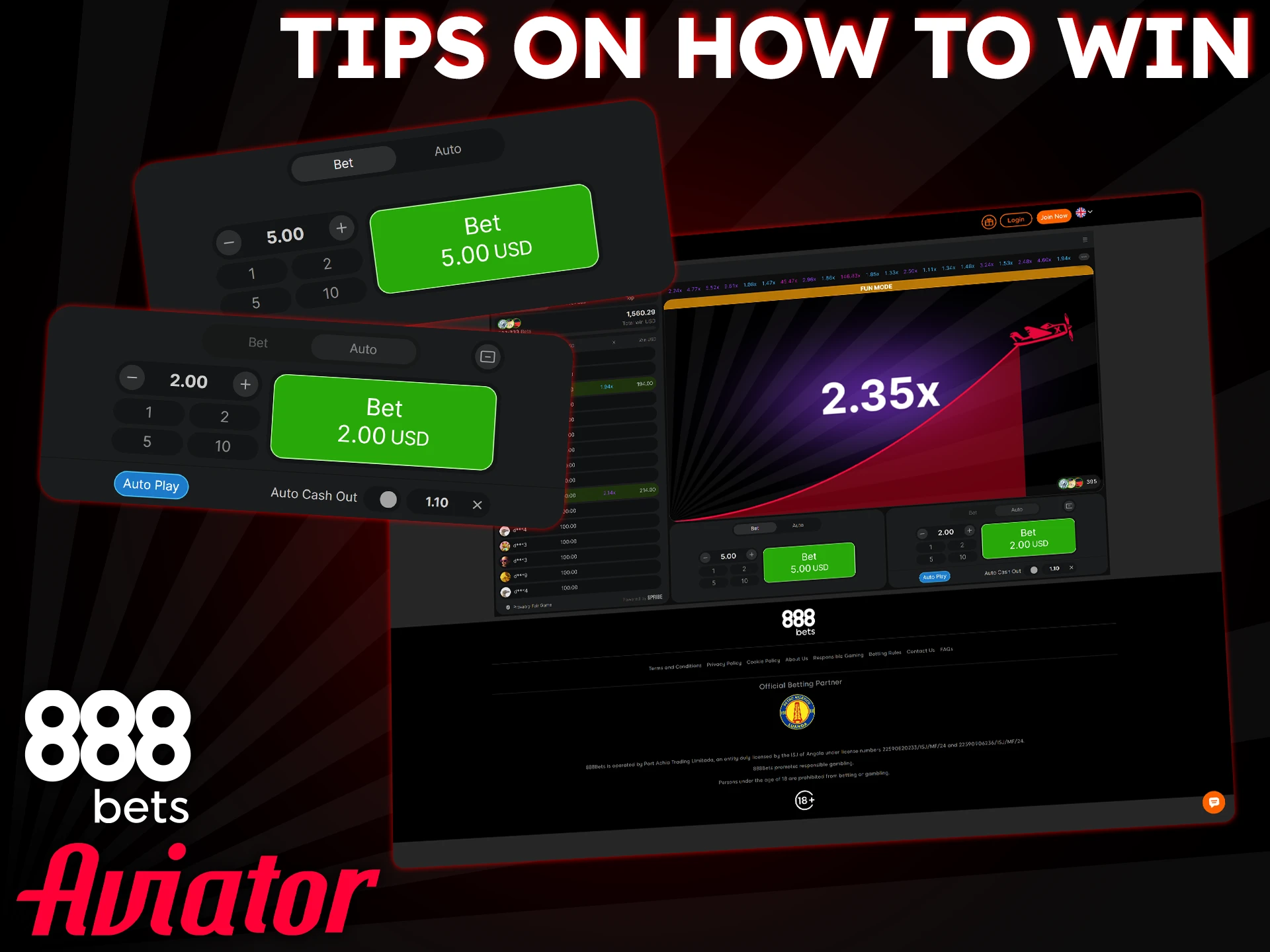 Improve your chances in Aviator by practising on 888Bets and following the tips.