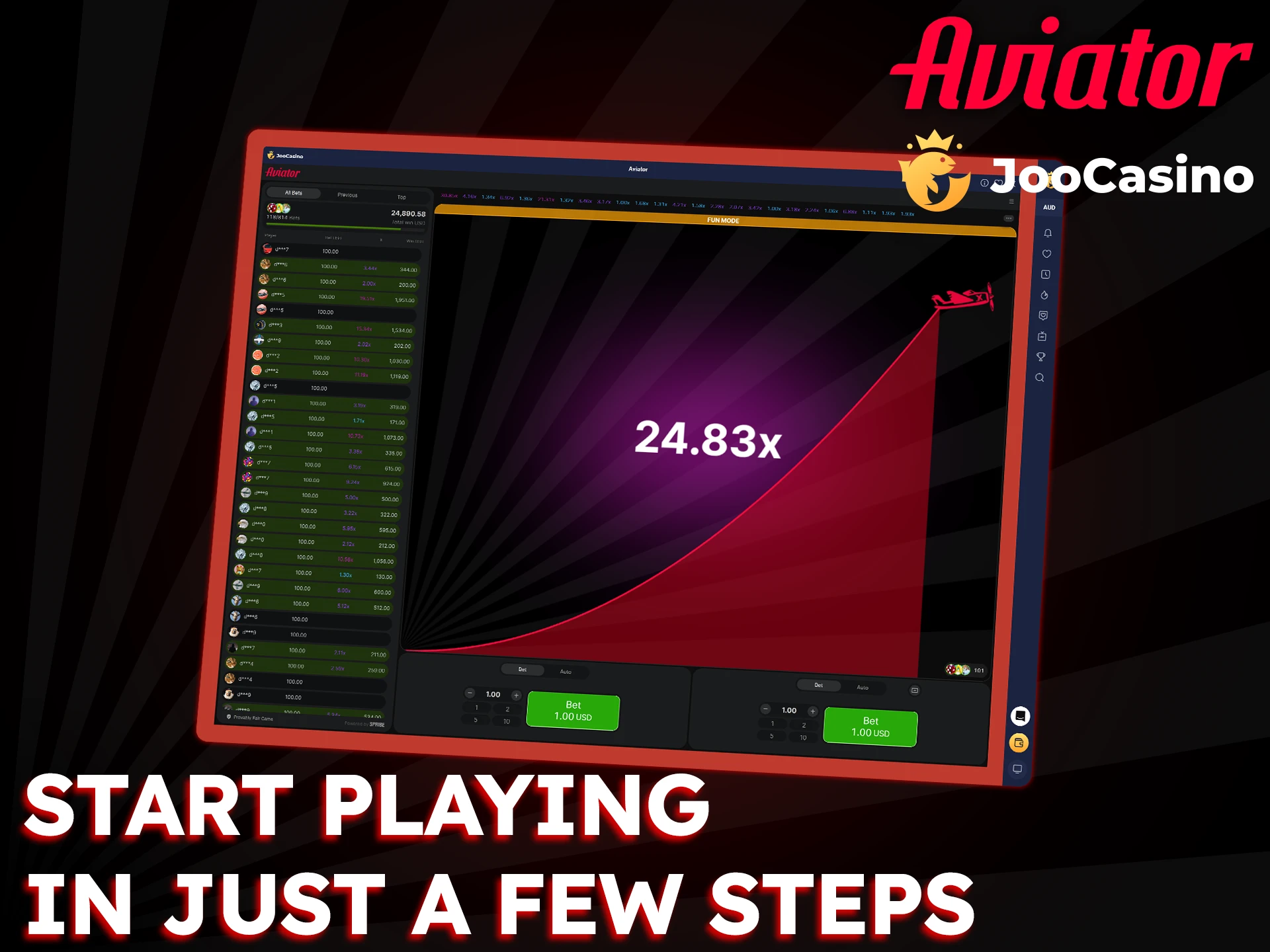 Start playing Aviator at Joo Casino by registering and making a deposit.