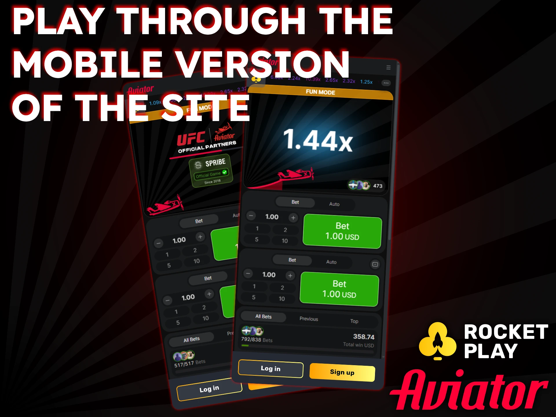 Enjoy Aviator on RocketPlay's mobile website.