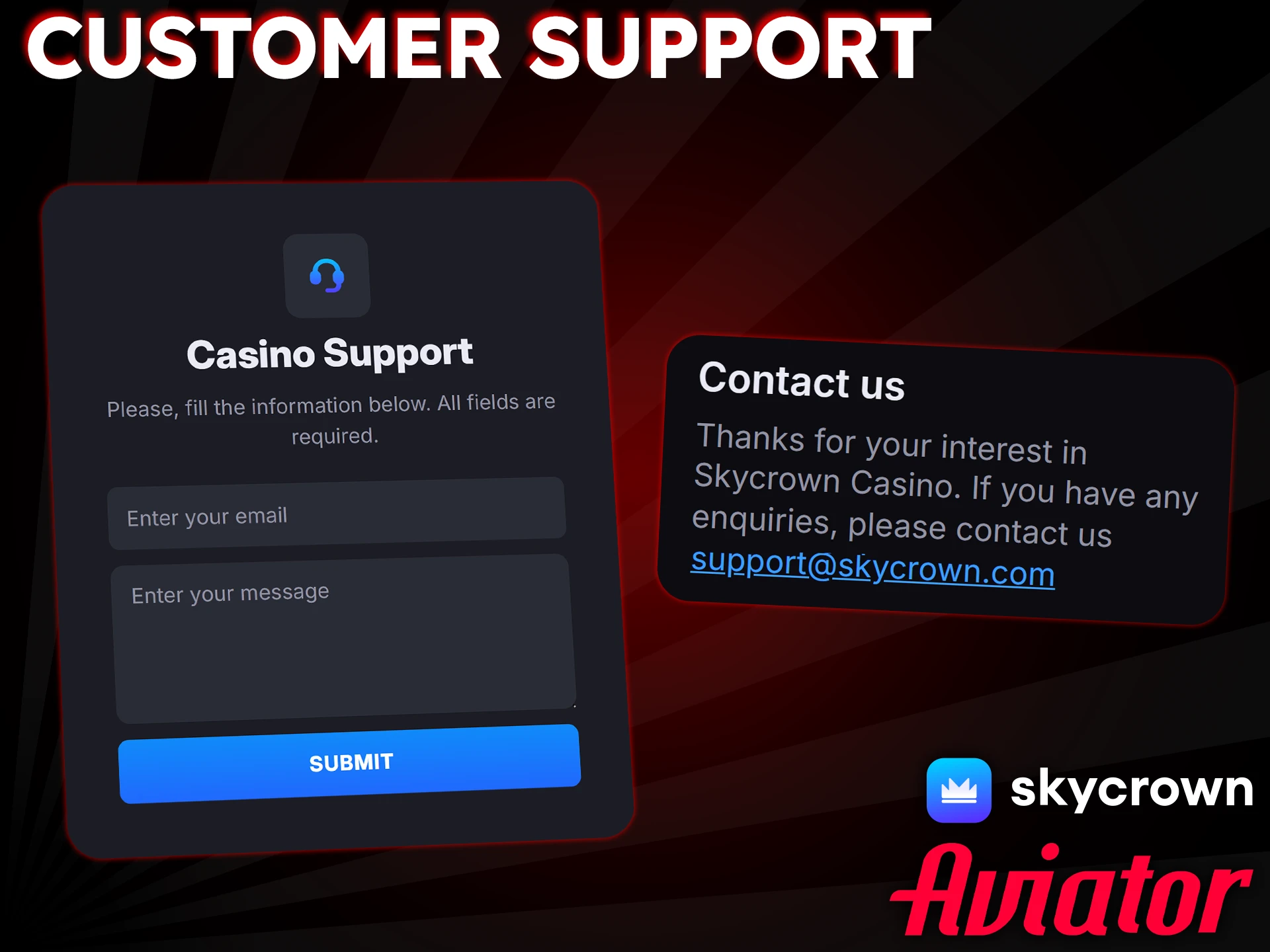 Contact SkyCrown's customer support for a quick resolution to your Aviator issue.